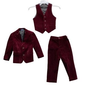 Trish Scully Child 3 Piece Suit Kid's 2 Red‎ Velvet Formal Wedding Party Evening